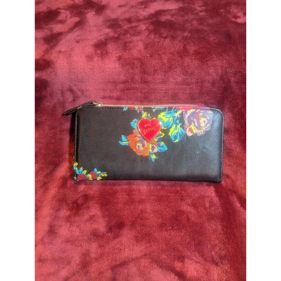 Wallet Betsy Johnson Black/Rose Sequin  8” Length - Picture 1 of 5